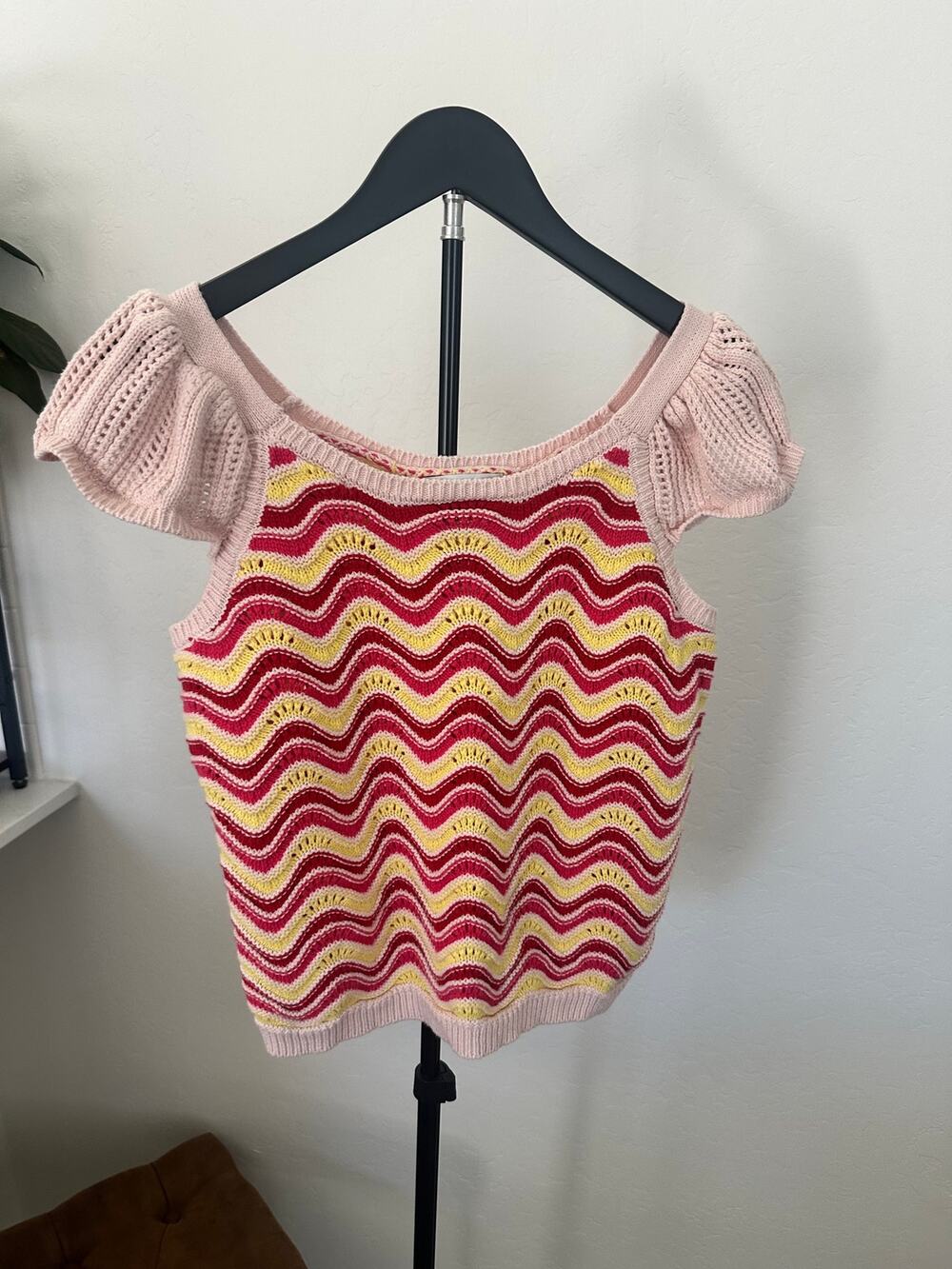 Chevron Knit Puff Sleeve Sweater Tank Beach Coastal Cottagecore Coquette